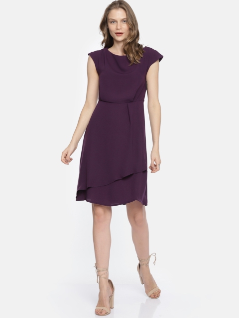 

ELLE Women Purple Solid Fit and Flare Dress