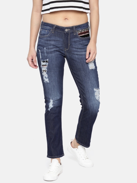 

Elle Women Blue Slim Fit Mid-Rise Mildly Distressed Stretchable Jeans