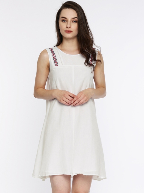 

Elle Women Off-White Solid A-Line Dress