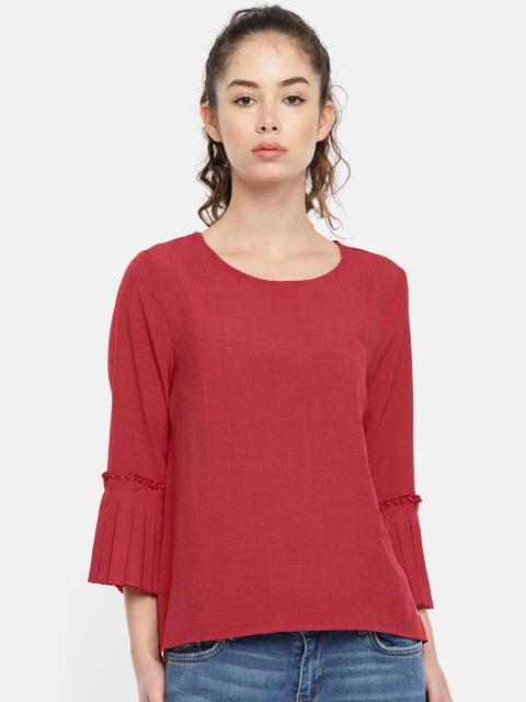 

Elle Women Red Solid High-Low Top