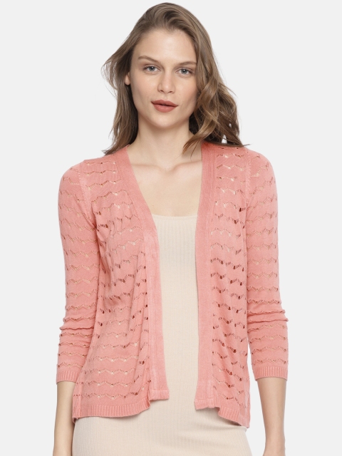 

Elle Pink Self Design Open Front Shrug