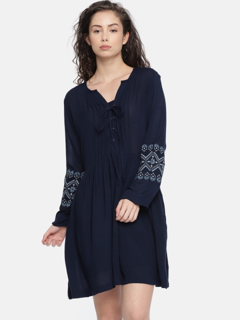 

Elle Women Navy Blue Solid A-Line Dress