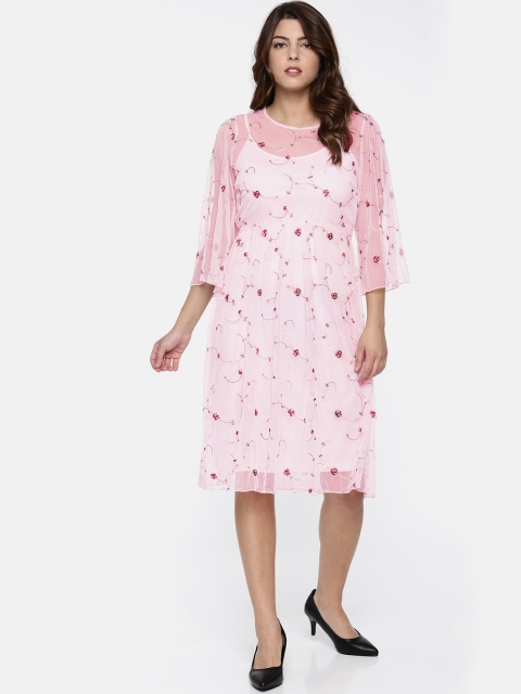 

Elle Women Lavender Embroidered A-Line Dress