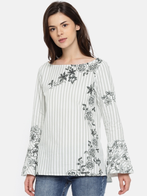 

Elle Women White & Grey Printed High-Low Top