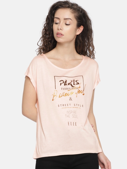 

Elle Women Pink Printed Round Neck T-shirt