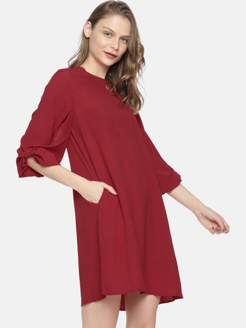 

Elle Women Maroon Solid A-Line Dress