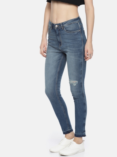 

Elle Women Blue Skinny Fit Mid-Rise Low Distress Stretchable Jeans