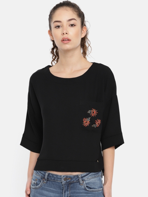 

Elle Women Black Solid High-Low Top