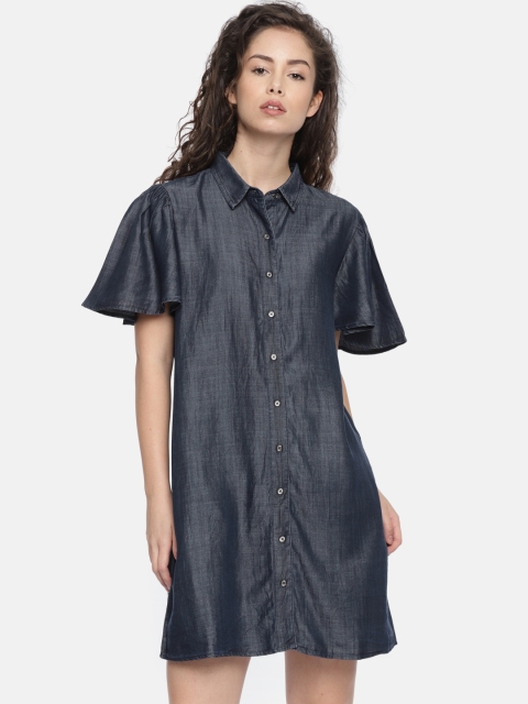 

Elle Women Blue Solid Shirt Dress