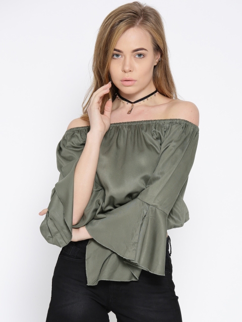 

Elle Women Olive Green Solid Bardot Top
