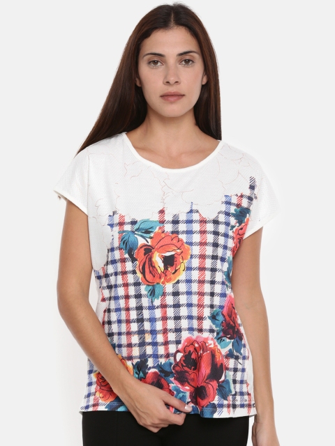 

Elle Women Off-White Printed Round Neck T-shirt