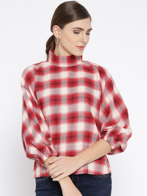

Elle Women Red & Cream-Coloured Checked Top