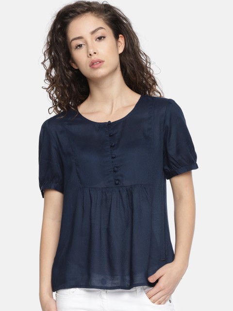 

Elle Women Navy Solid Top, Navy blue