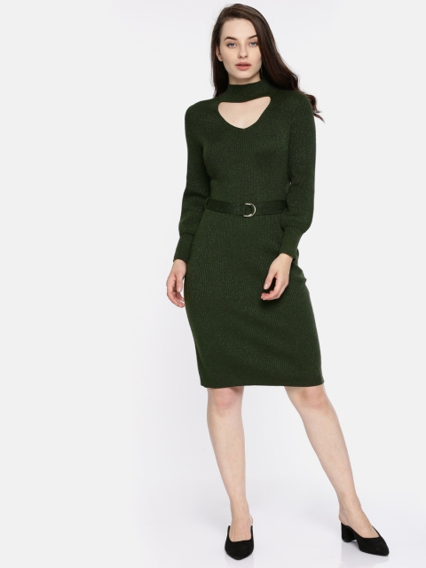 

Elle Women Green Self Design Sweater Dress