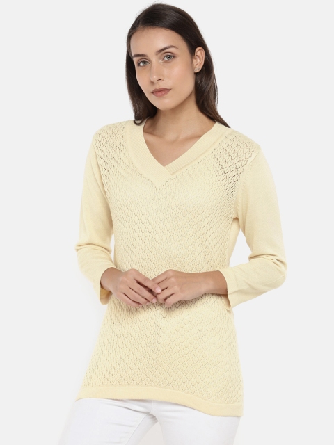 

Manola Women Cream-Coloured Self Design Pullover