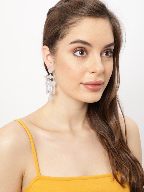 

Ayesha Silver-Toned Oval Drop Earrings