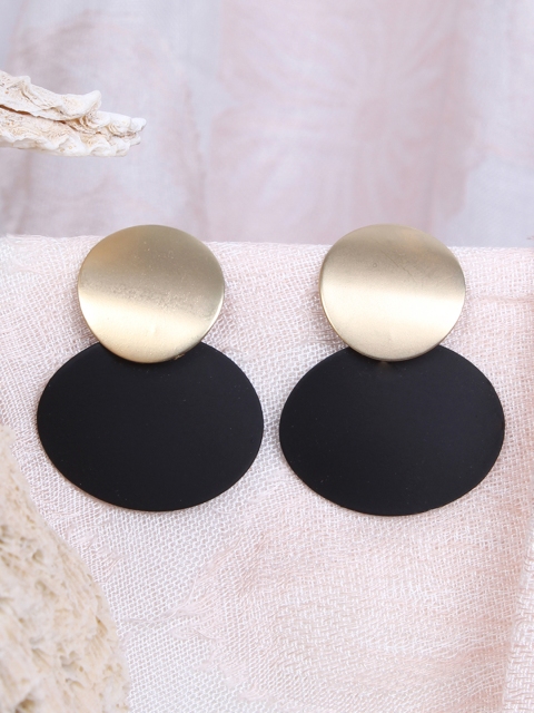 

Ayesha Black & Gold-Toned Circular Drop Earrings