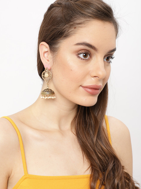 

Ayesha Antique Gold-Toned Beaded Dome-Shaped Jhumkas