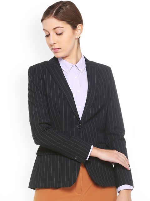 

Van Heusen Woman Black Striped Single-Breasted Regular Fit Blazer