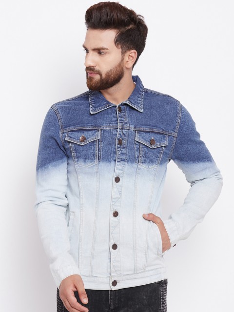 

FUGAZEE Men Blue Colourblocked Denim Jacket
