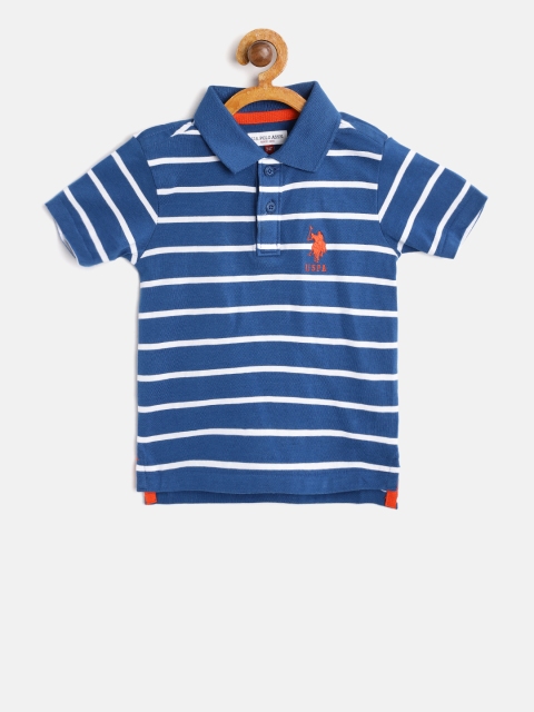 

U.S. Polo Assn. Kids Boys Blue & White Striped Polo Collar T-shirt