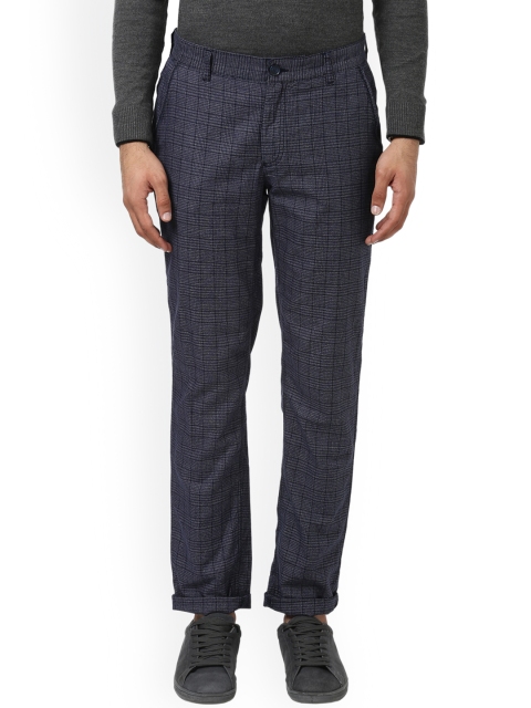 

Raymond Men Blue Slim Fit Checked Regular Trousers