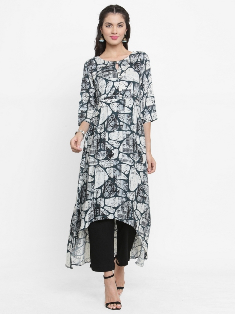 

Indibelle Women Grey & Off-White Printed Kurta with Trousers