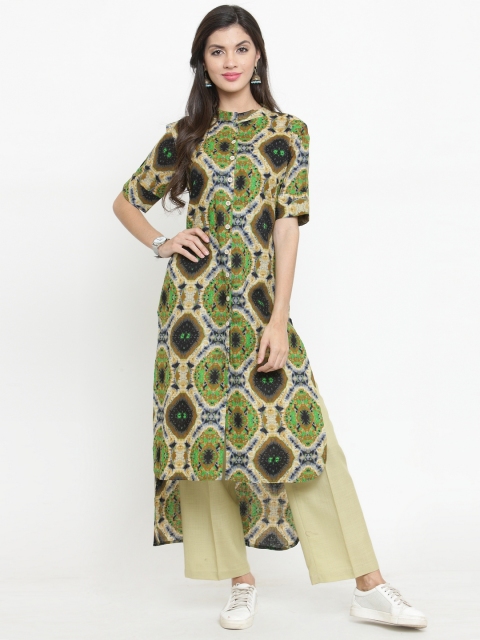 

Indibelle Women Green & Multicoloured Printed Kurta with Trousers