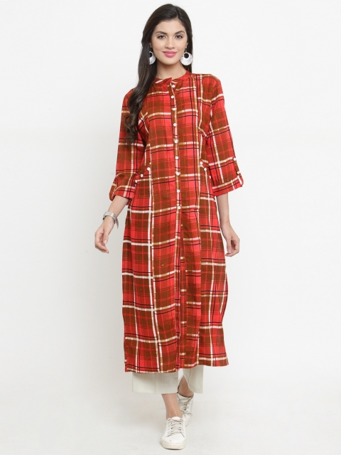 

Indibelle Women Red & White Printed Kurta with Trousers