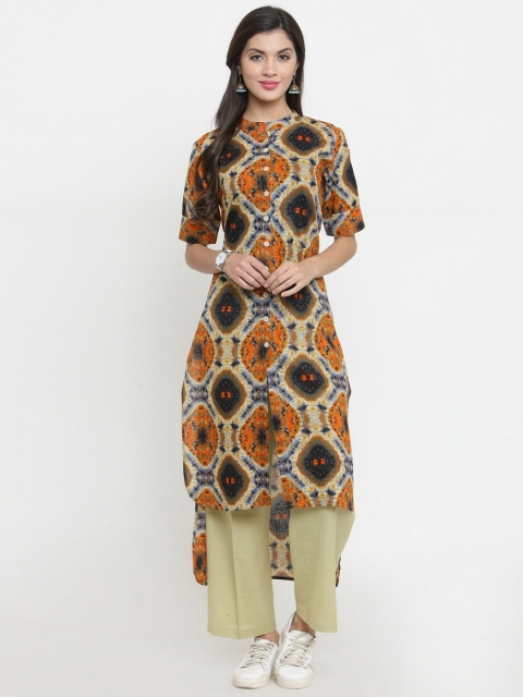 

Indibelle Women Orange & Multicoloured Printed Kurta with Trousers