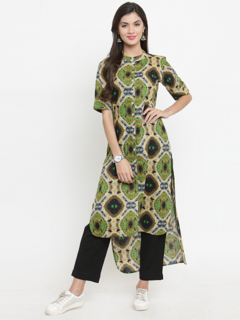 

Indibelle Women Green & Multicoloured Printed Kurta with Trousers