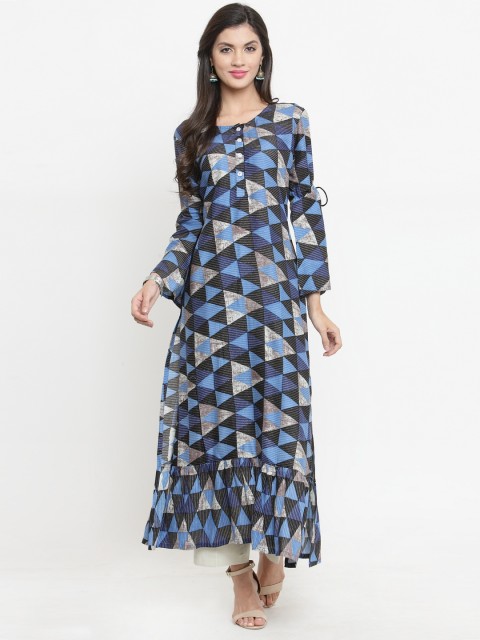 

Indibelle Women Navy Blue & Black Printed Kurta with Trousers