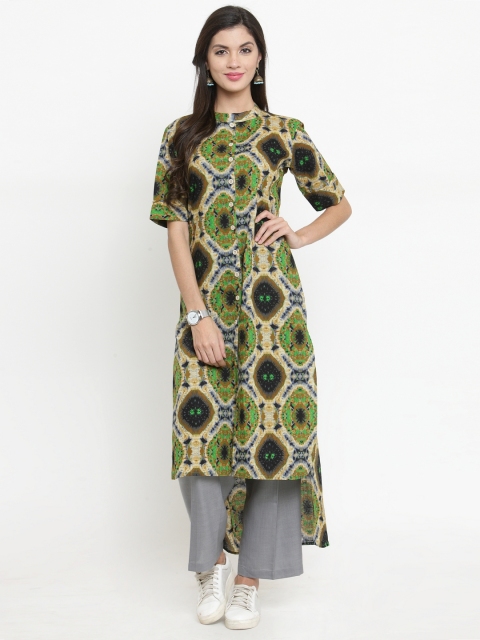 

Indibelle Women Green & Multicoloured Printed Kurta with Trousers