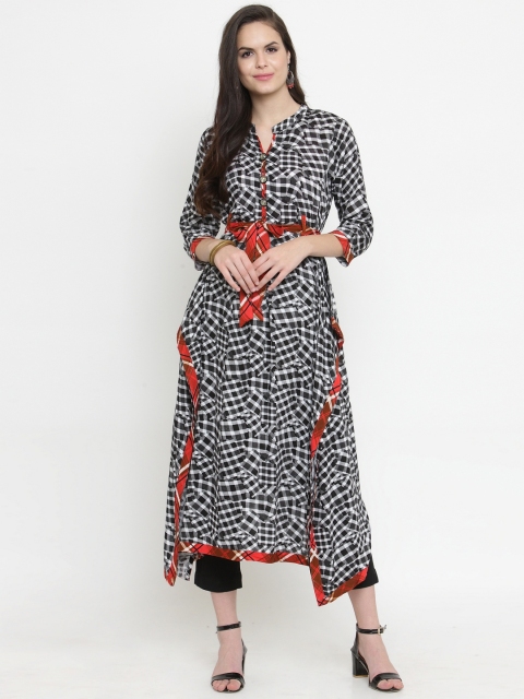 

Indibelle Women Black & White Printed Kurta with Trousers