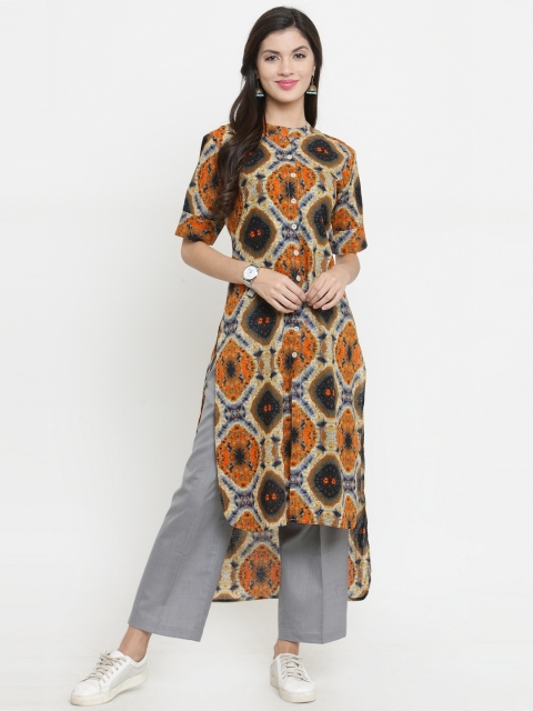 

Indibelle Women Multicoloured & Orange Printed Kurta with Trousers, Multi