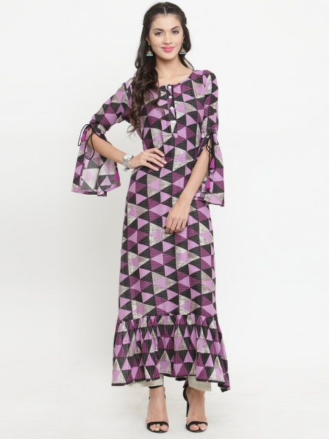 

Indibelle Women Purple & Black Printed Kurta with Trousers