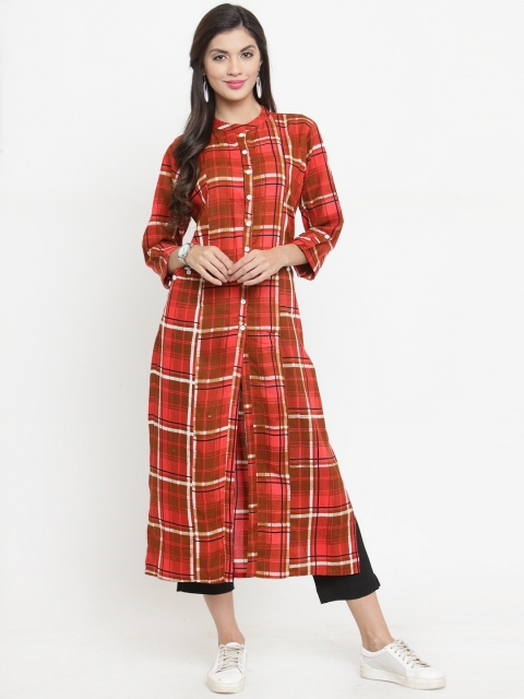 

Indibelle Women Red & White Printed Kurta with Trousers