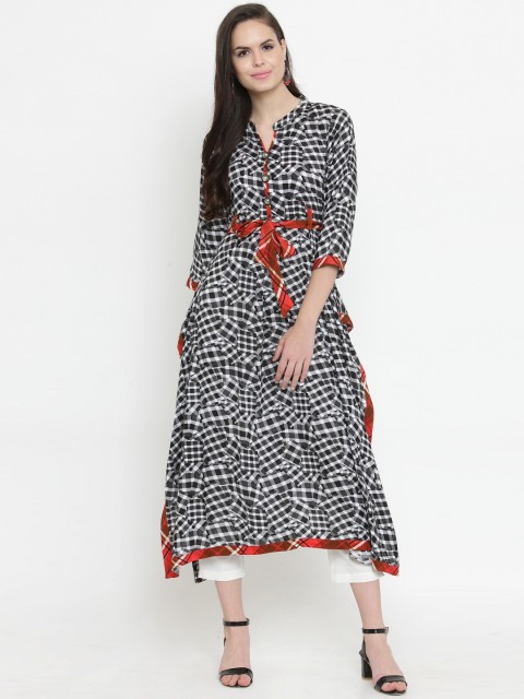 

Indibelle Women Black & White Printed Kurta with Trousers