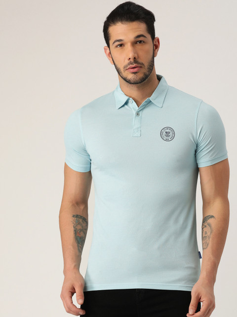 

FC Barcelona Men Blue Solid Polo Collar T-shirt