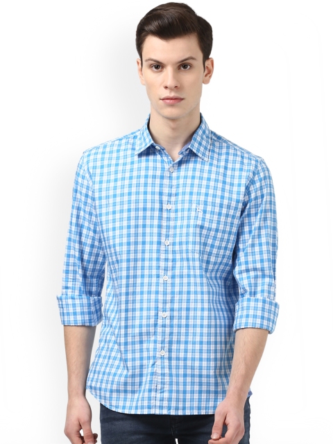 

Parx Men Blue & White Slim Fit Checked Casual Shirt