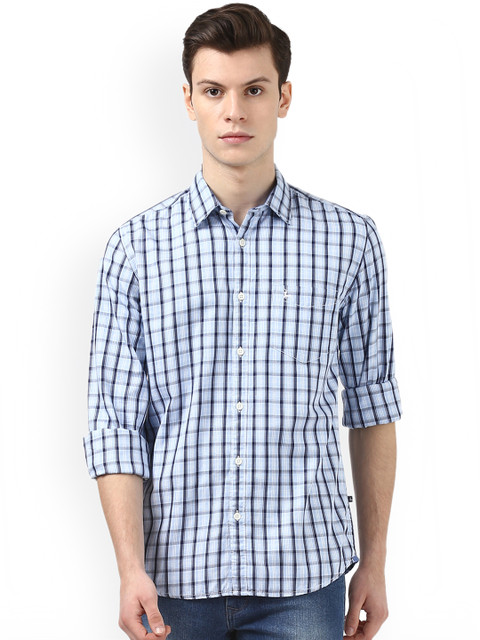 

Parx Men Blue & Navy Blue Slim Fit Checked Casual Shirt