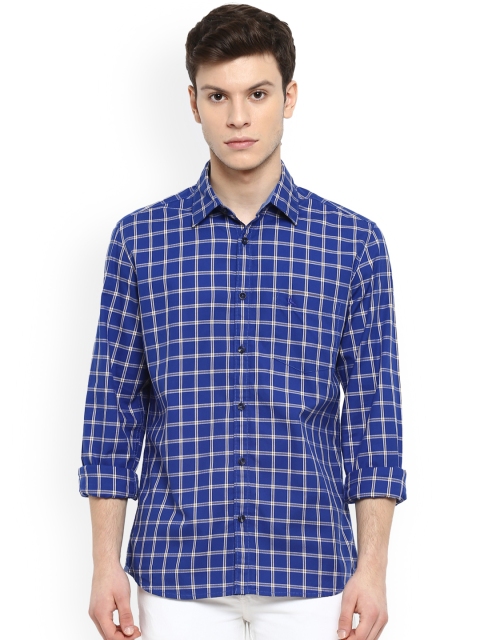 

Parx Men Navy Blue Slim Fit Checked Casual Shirt