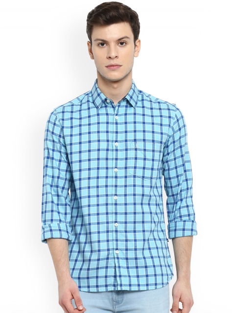 

Parx Men Turquoise Blue Slim Fit Checked Casual Shirt