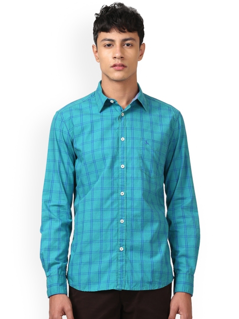 

Parx Men Sea Green & Blue Slim Fit Checked Casual Shirt