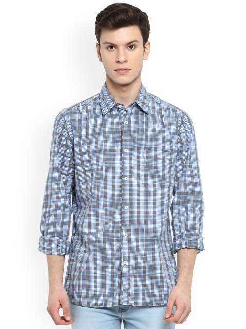 

Parx Men Blue & Grey Slim Fit Checked Casual Shirt