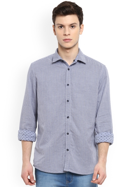 

Parx Men Blue & Navy Blue Slim Fit Checked Casual Shirt