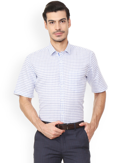

Van Heusen Men Blue & White Regular Fit Checked Formal Shirt