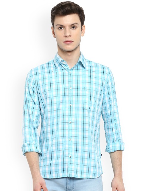 

Parx Men Blue & Turquoise Blue Slim Fit Checked Casual Shirt