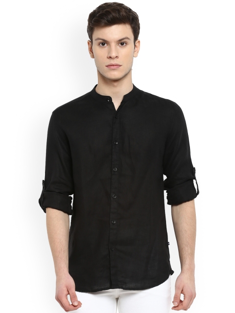 

Parx Men Black Slim Fit Solid Linen Casual Shirt