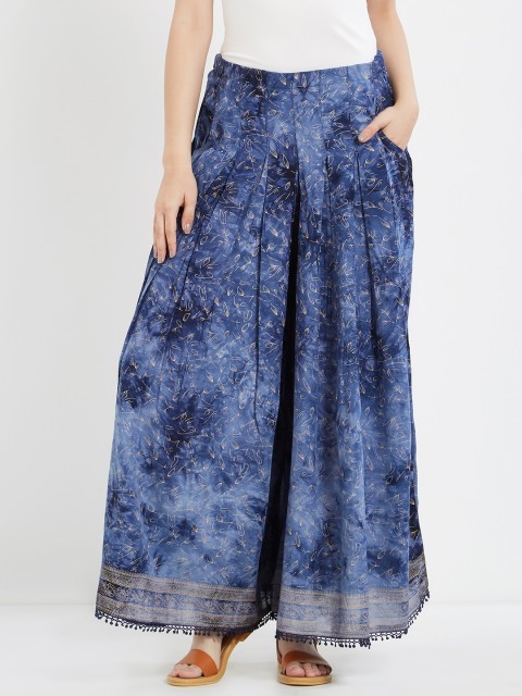 

Soie Women Navy Blue Printed Flared Palazzos